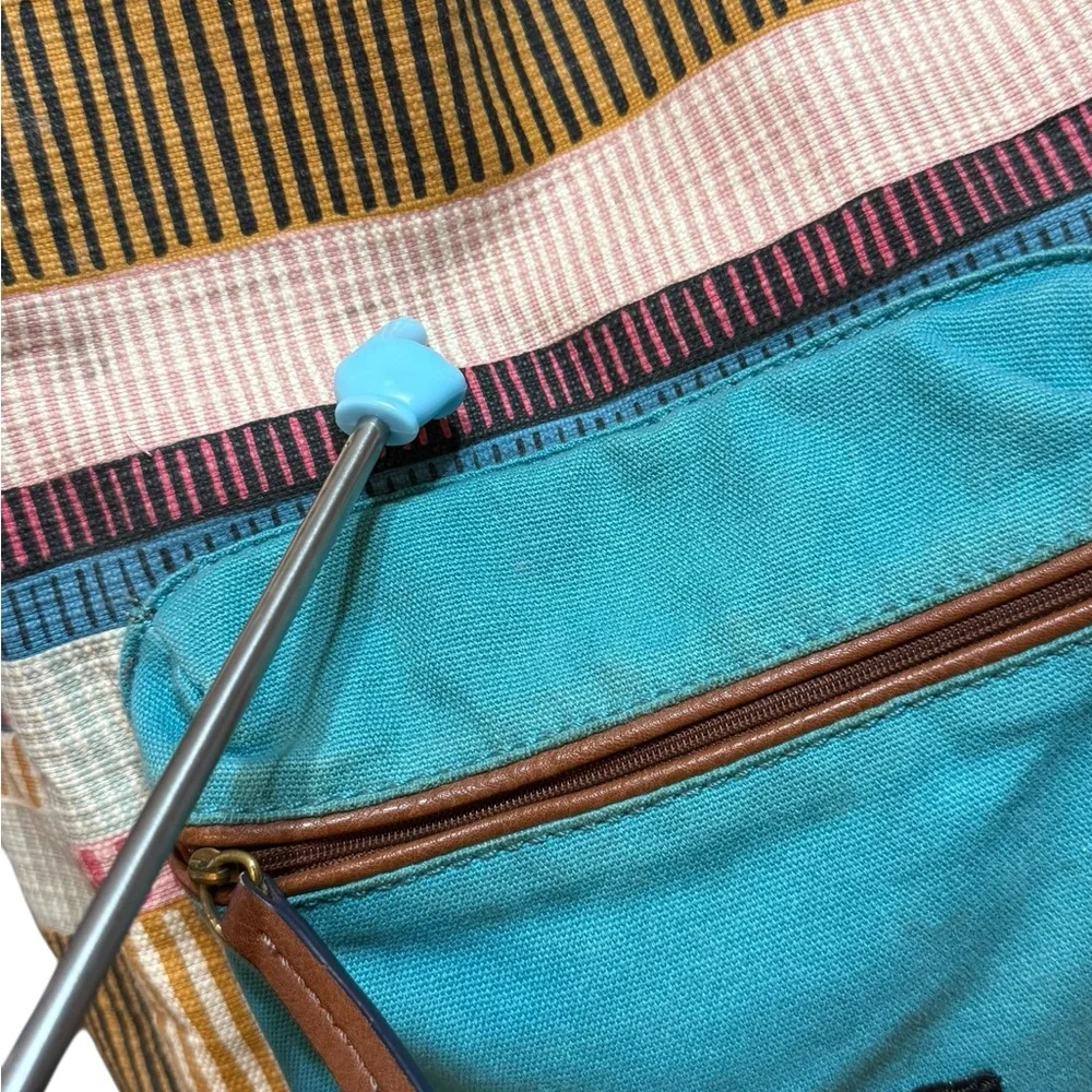 Fossil Multicolor Canvas Backpack‎ Teal Blue Front Pocket Boho Retro Style
